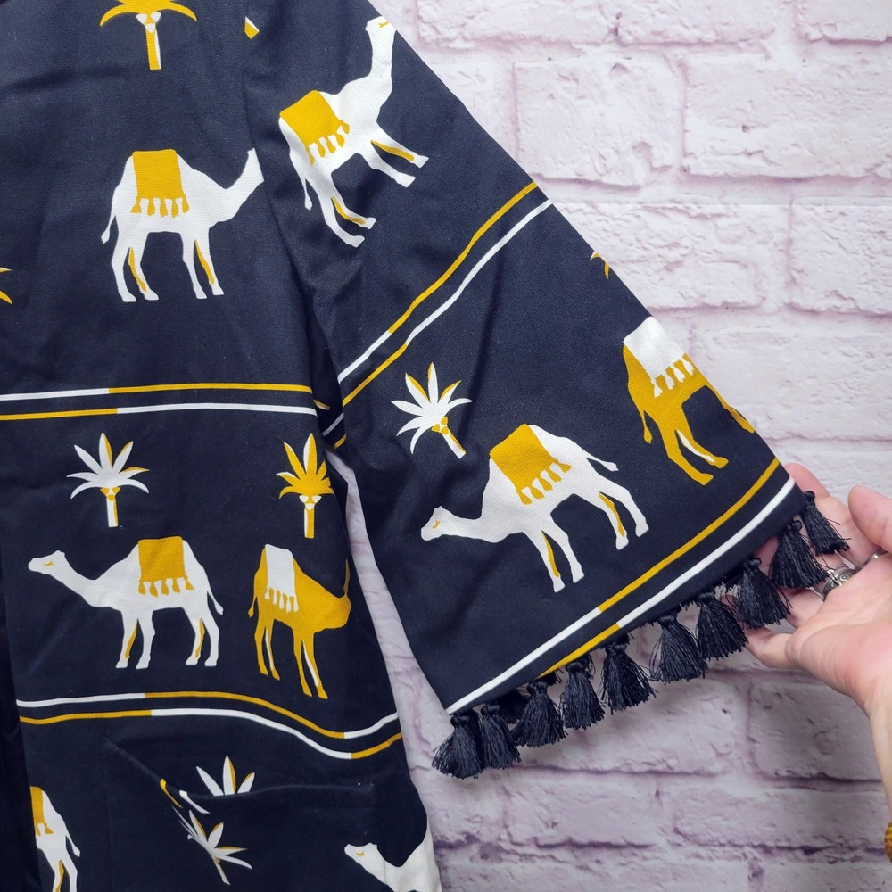 Kate Spade Spice Things Up Camel Jacket‎ Size 10 Open Front Tassel Fringe Long - Picture 3 of 9